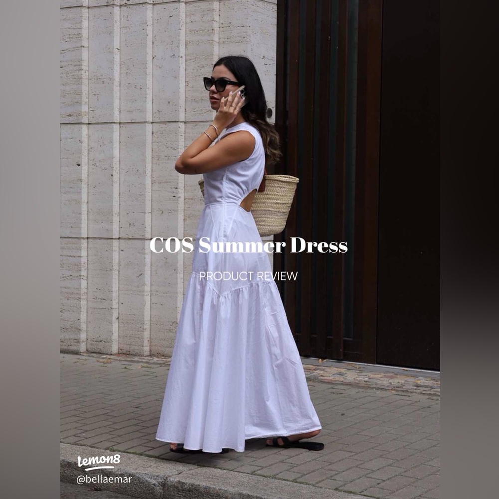 COS White Open Back Tiered Dress Size 2
